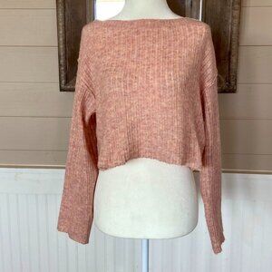 Pastel Pink Cropped Lightweight Scoop neck Womens Sweater Sz XS
